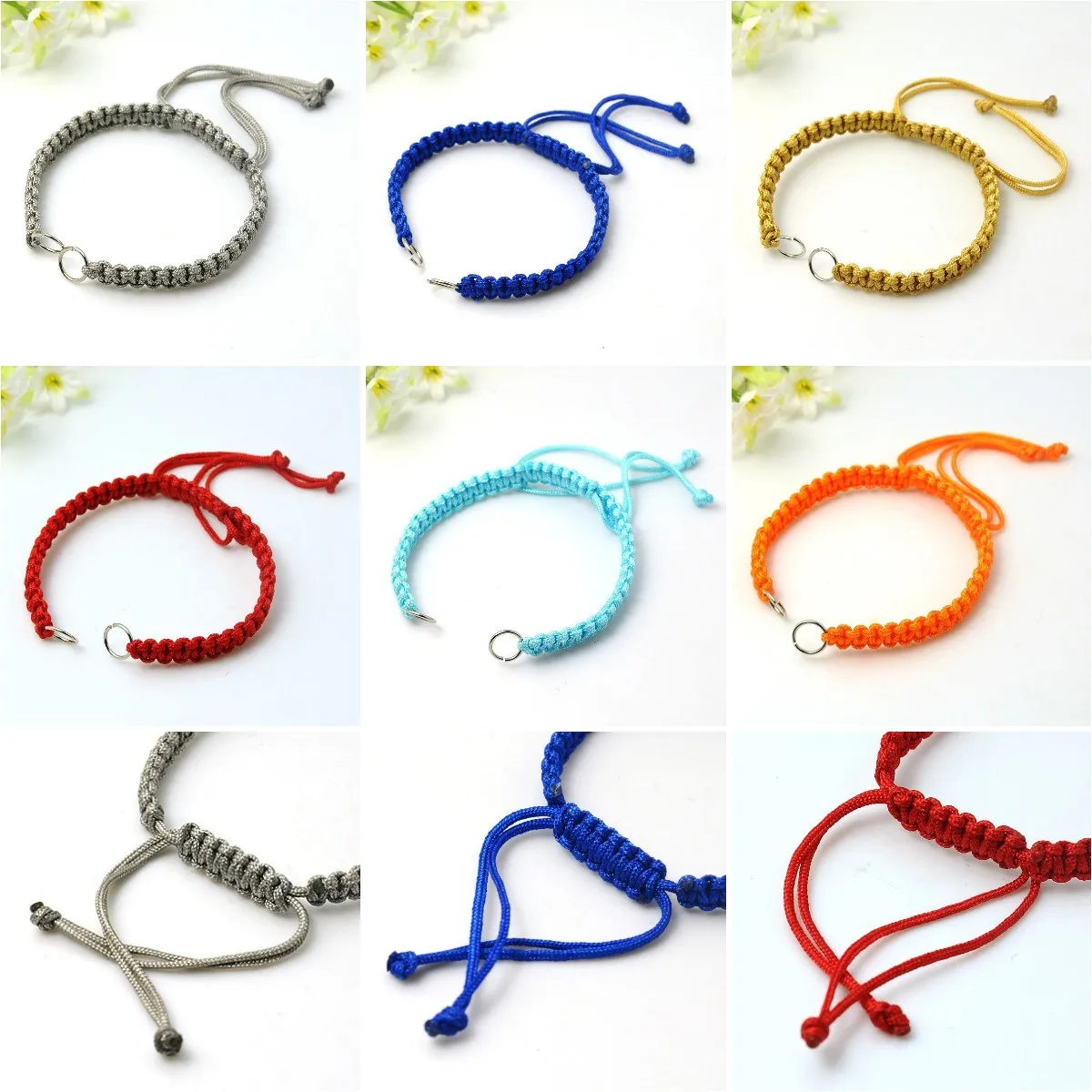 Pulseras de cuerda trenzada de nailon ajustable para hombre y mujer, pulseras hechas a mano DIY, accesorios de fabricación de joyas, 50 piezas