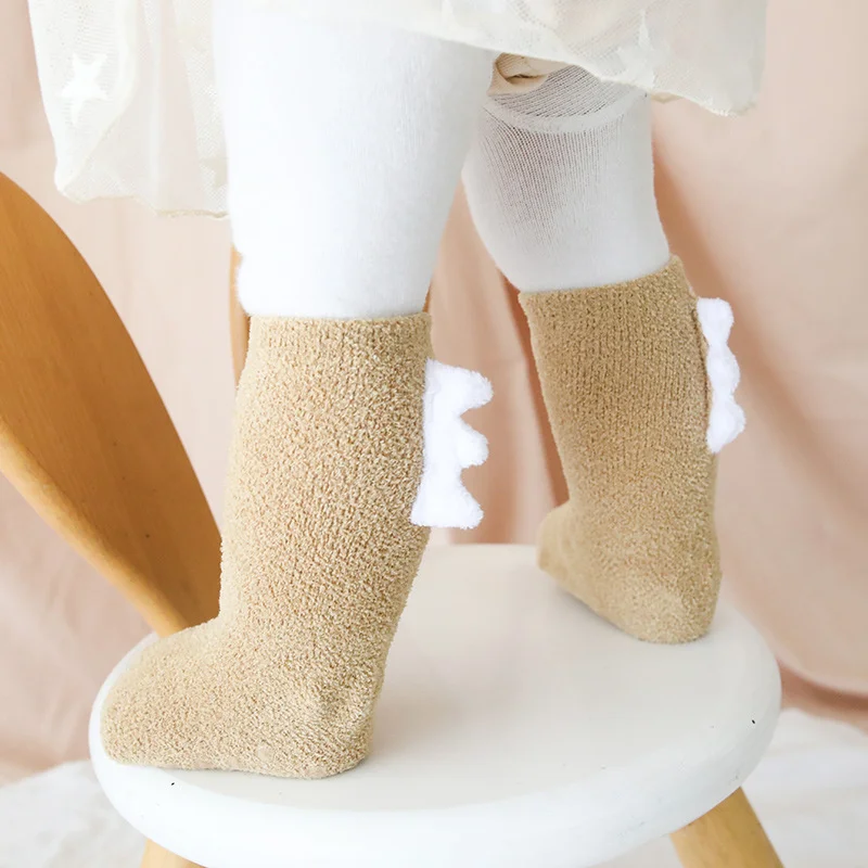 

Thicken Solid Knee Socks for Girls Coral Fleece Kids Long Socks Winter Warm Children's Socks for Boys Dinosaur Design