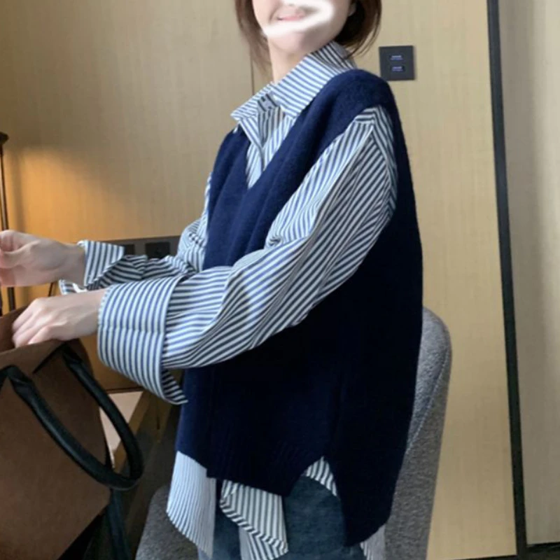 Комплекты из 2 предметов женские полосатые мешковатые рубашки в стиле Харадзюку