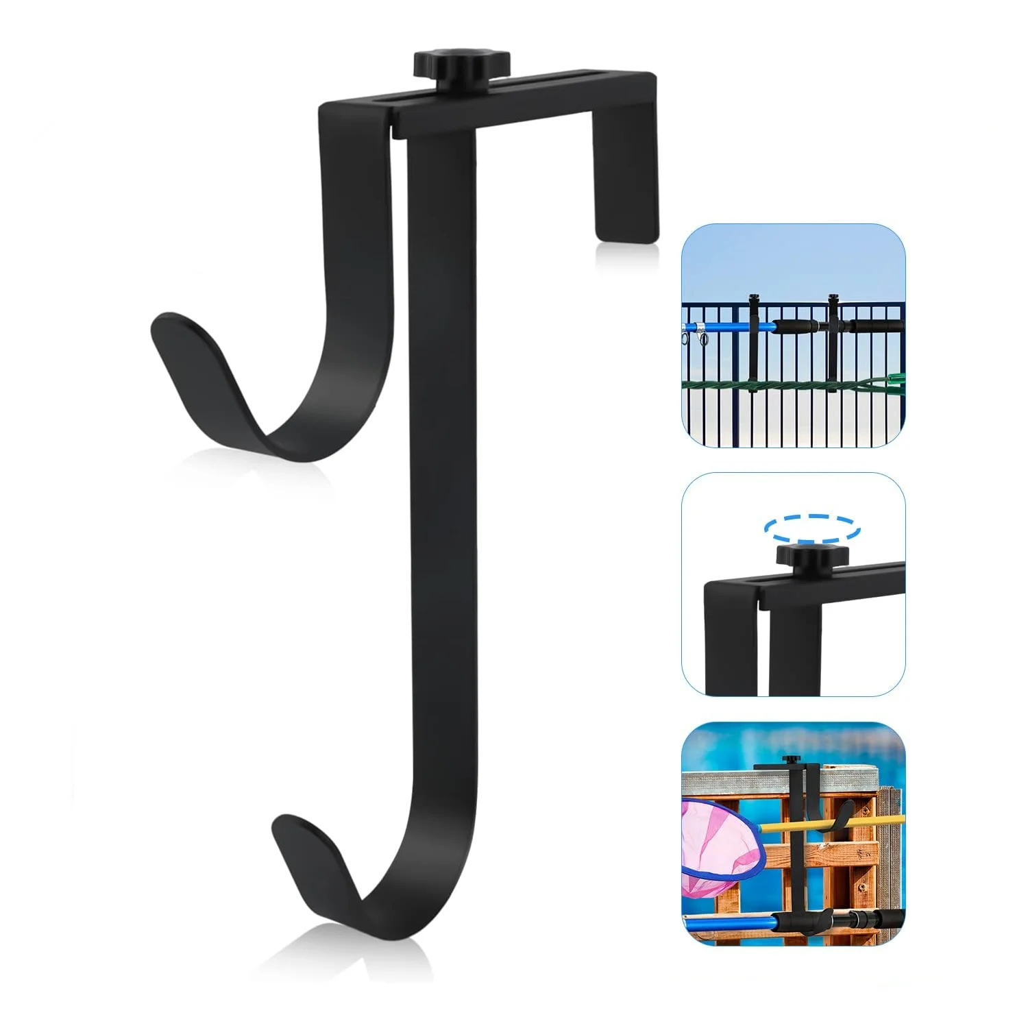 Adjustable Swimming Pool Pole Hanger/Hook Pool Fence Hooks Metal Double Hooks for Hanging Pool Tool Hooks for Pool Fence Wall