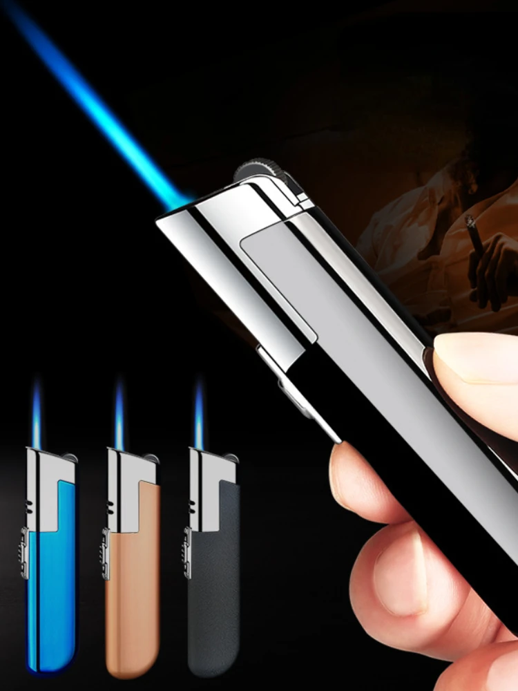 

Portable switch grinding wheel straight into hard fire blue flame inflatable windproof lighter men's cigarette lighter gift
