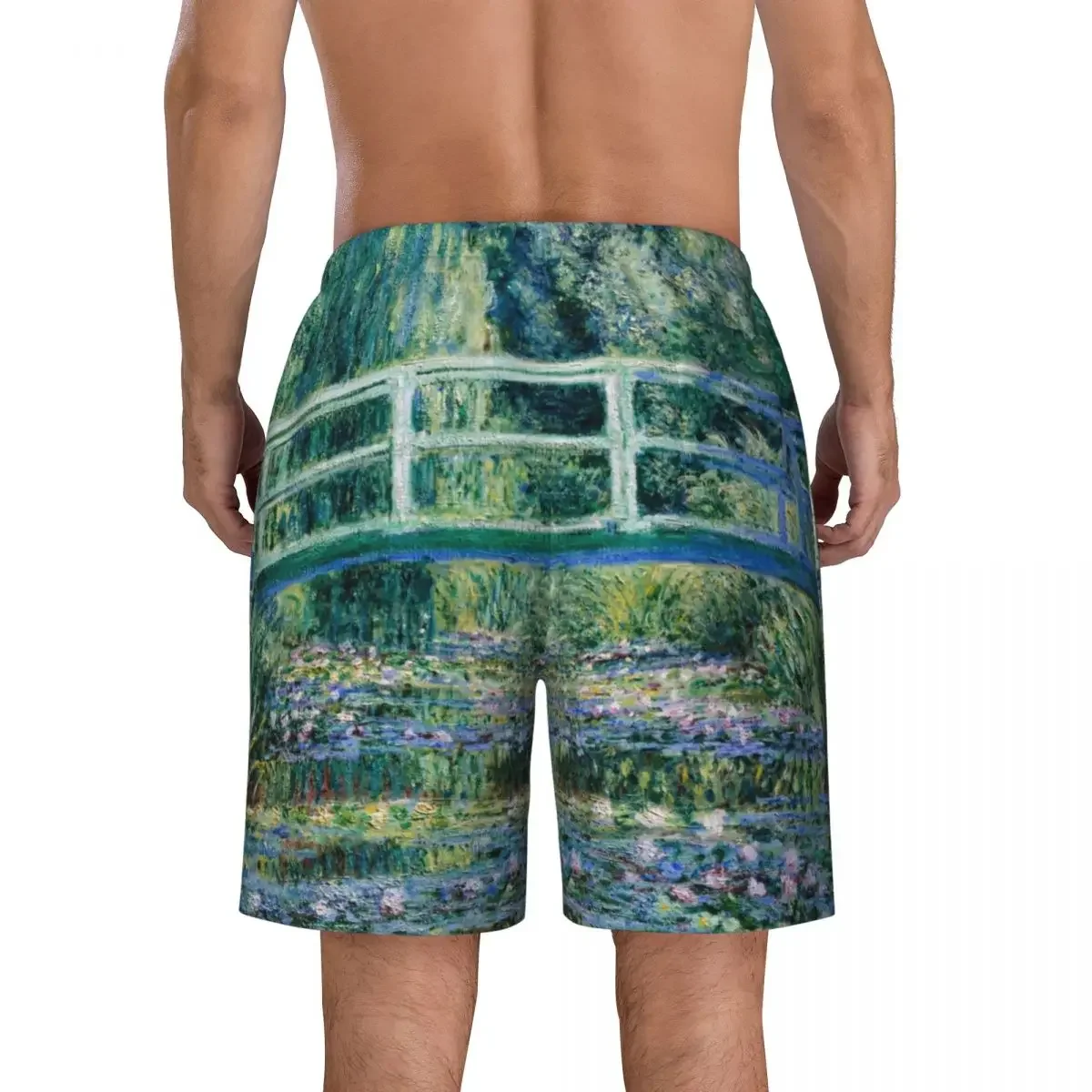 Зеленые бордшорты с принтом в виде водяных лилий и пруда быстросохнущие Клода