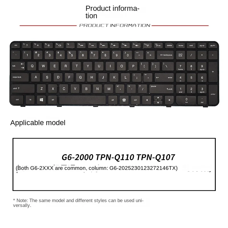 

Applicable replacement For HP G6-2000 TPN-Q110 Q107 G6-2025 2301 2327 2146TX Laptop keyboard