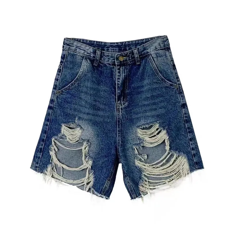 Korean Fashion Ripped Jeans Shorts Women Summer Five-point Pants Woman High Waist Shorts Streetwear Baggy Pants Casual Shorts
