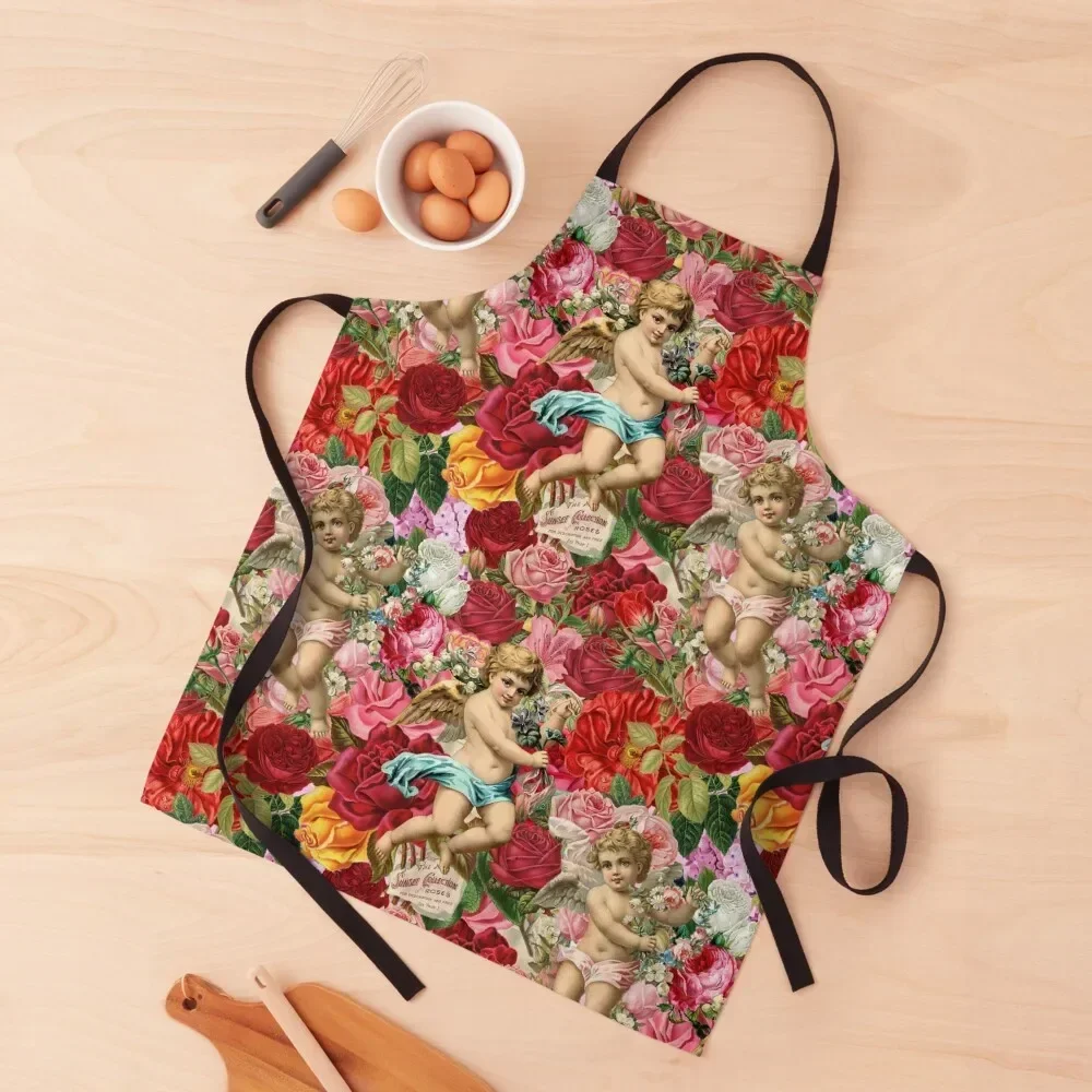 Винтажный викторианский фартук Cherubs с красными розами Moose Disco кухонная куртка