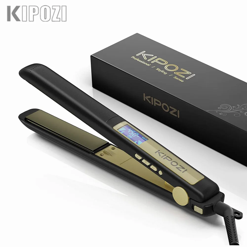

KIPOZI Salon Flat Iron Hair Straightener, Nano Titanium Plate Dual Voltage 15s Fasting Heating with 15 Adjustable Temp Settings