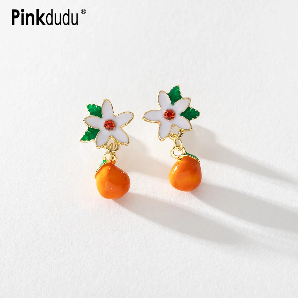 

Pinkdudu 2023 Cute Orange Gardenia Drop Earrings Sweet Fruit Flower Earring for Women Jewelry Accessories PD1141