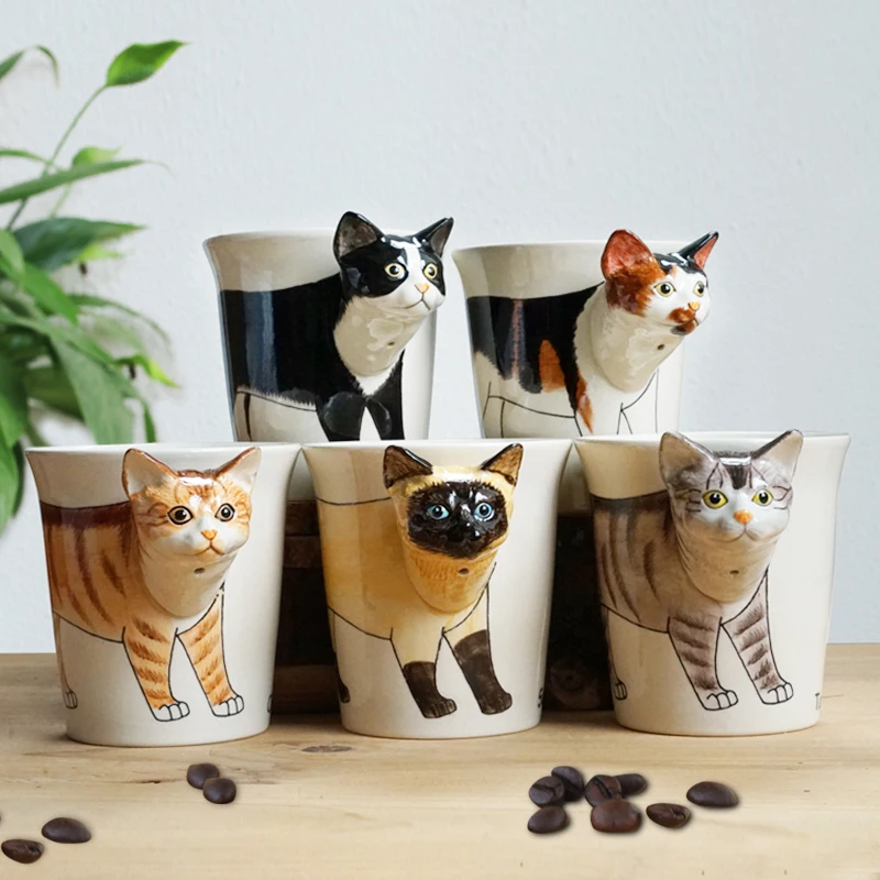 

3D Cute Dog Cat Pet Cup Ceramic Coffee Milk Tea Mug 300ML Porcelain Hand Painted Animal shape Cup Festival Gift
