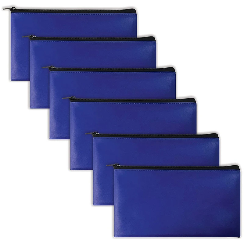 

6 Pcs Blue Zipper File Bag Deposit Zipper Coin Bag Waterproof Cash Bag Storage Bag Office and School Supplies