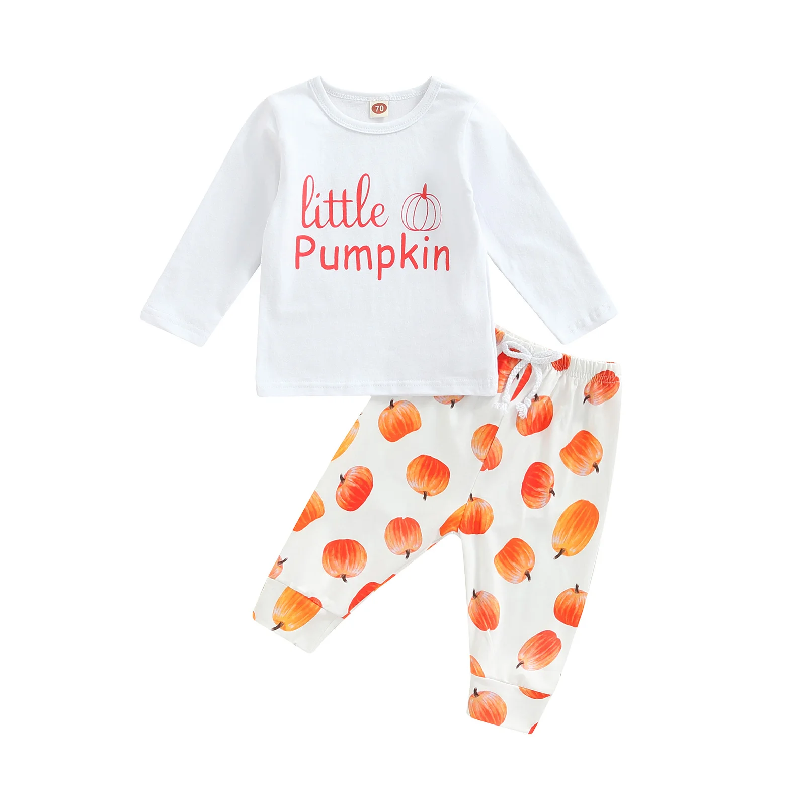 

2022-06-17 Lioraitiin 0-4 лет для маленьких мальчиков и девочек, Хэллоуин, футболка с длинным рукавом и буквенным принтом, брюки с рисунком тыквы