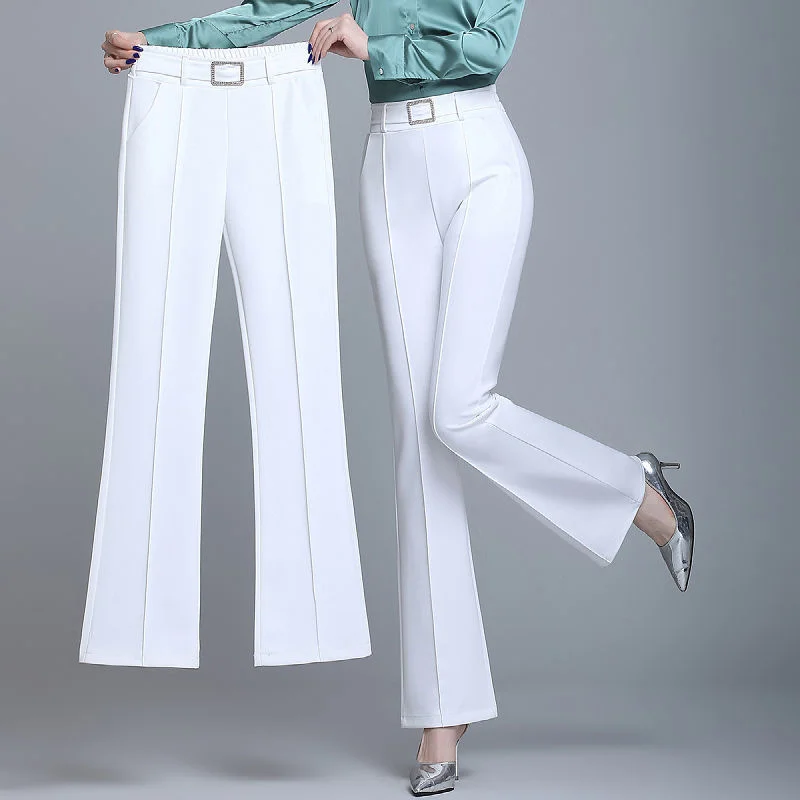 

Elegant Fashion Elastic High Waist Sashes Trousers Women 2022 New Office Lady Commute All-match Solid Color Pockets Casual Pants