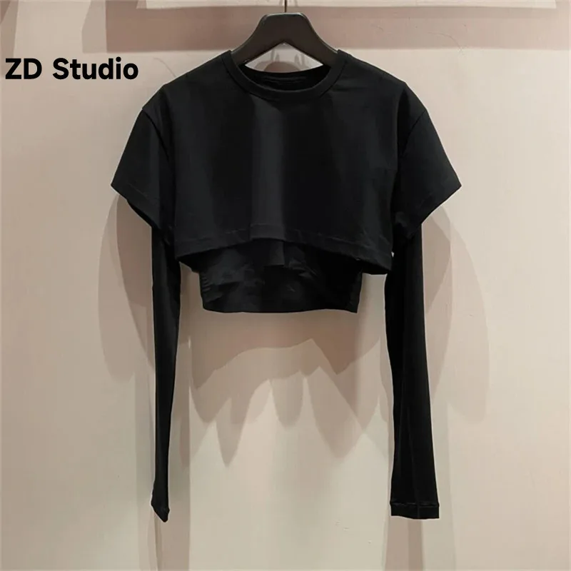 

[ZD Studio] короткая футболка с длинным рукавом и круглым вырезом