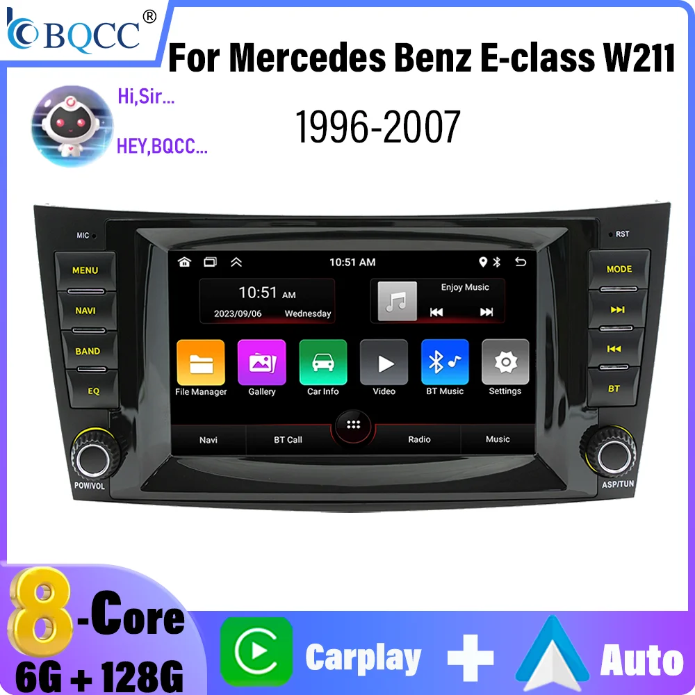 BQCC 7-дюймовый автомобильный радиоприемник для Mercedes Benz E-class W211 1996-2007 Wireless Carplay Android