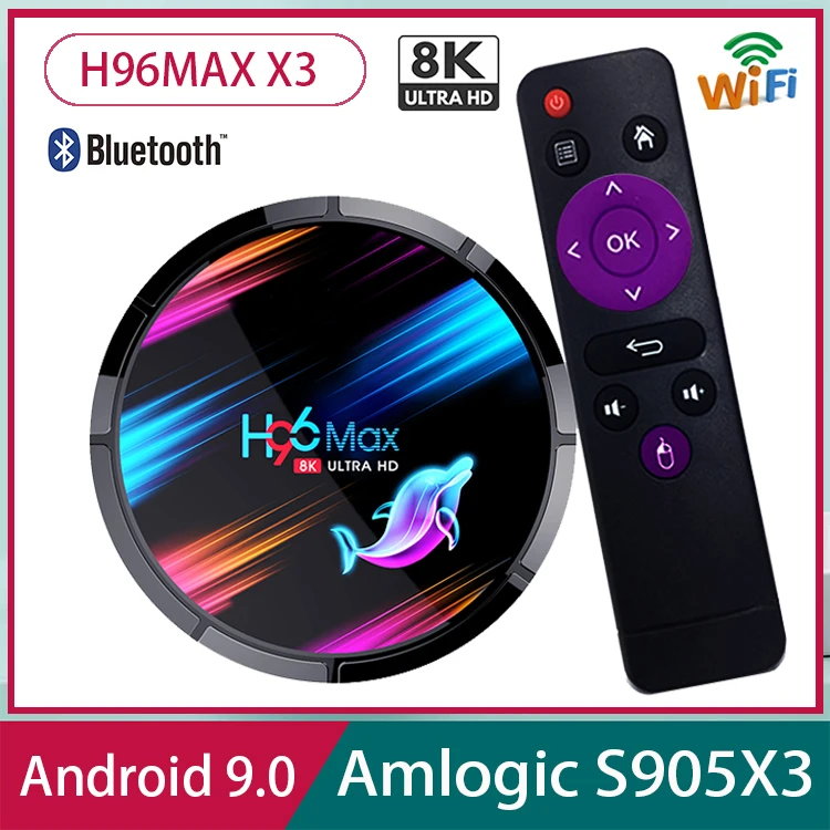 

Smart TV BOX H96 MAX X3 Android 9.0 Amlogic S905X3 2.4G&5G Dual Wifi BT4.0 1000M 8K Andorid Set Top Box 4GB 128GB