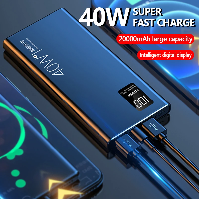 

2023 PD40W Super Fast Charging Power Bank 20000mAh High Capacity Charger Digital Display External Battery for / Xiaomi QC3.0