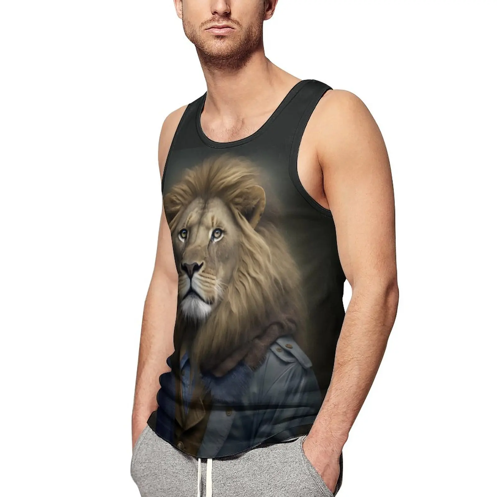 

Lion Tank Top Mens High Photo Quality Dapper Clothing Tops Summer Printed Bodybuilding Sportswear Oversized Sleeveless Shirts