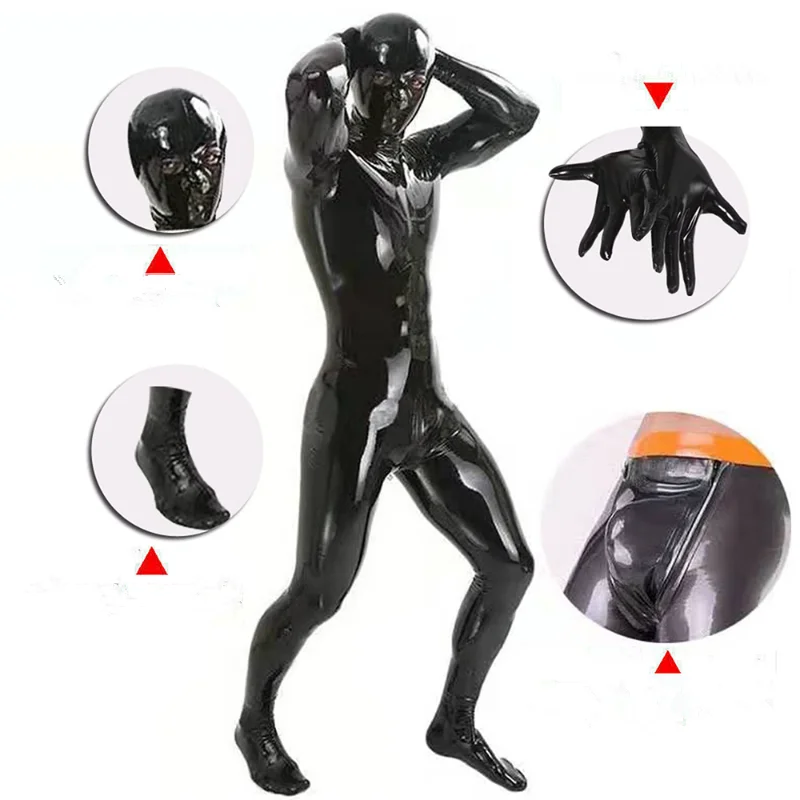 

Men Sexy Shiny Full Body Cover Bodysuit PU Latex U Convex Pouch Jumpsuit Sexy Lingerie Sexy Tight Gay Wear Plus Size With Glove