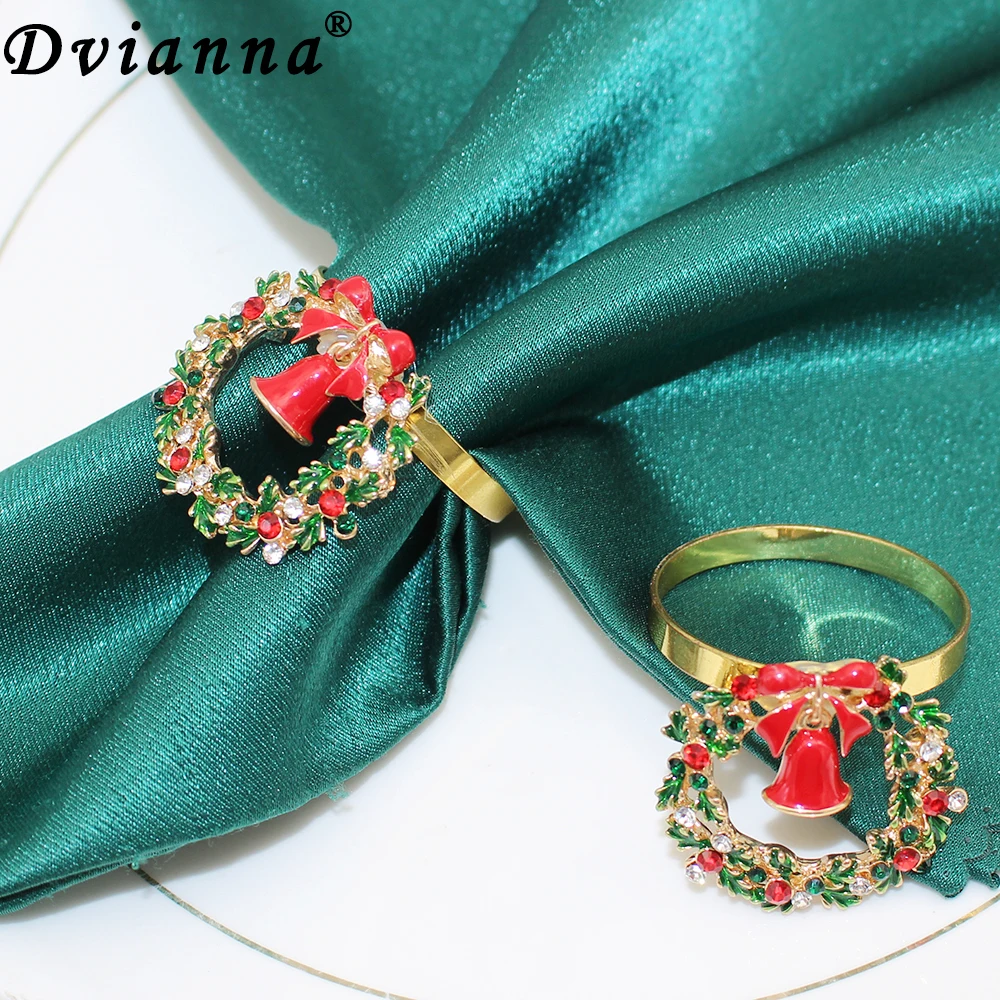 

6Pcs New Christmas Napkin Rings Gold Xmas Wreath Napkin Holders for Cloth Napkins Wedding Christmas Table Decorations HWC324
