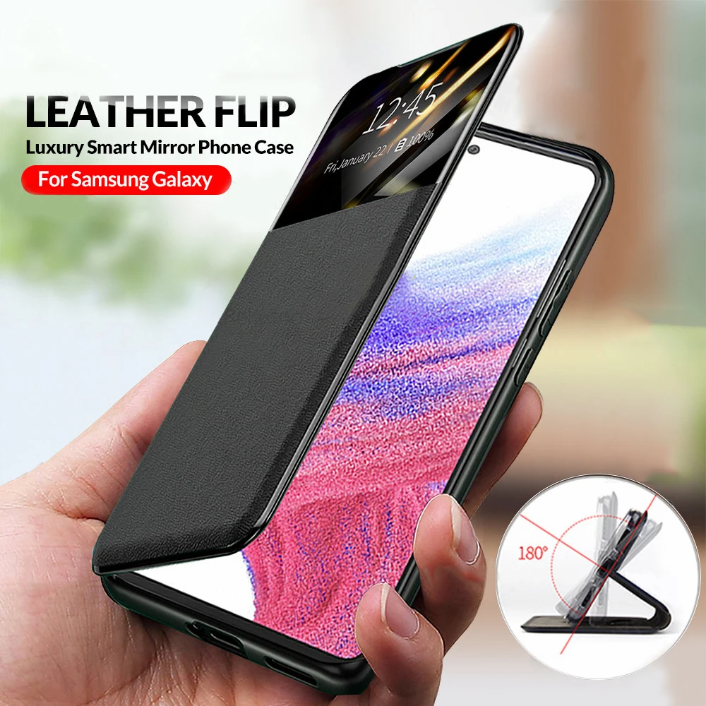 

Leather Smart View Flip Cover for Samsung Galaxy A52S A72 A52 A42 A32 A22 A12 A02S A71 A51 A31 A21S A73 A53 A33 A13 A03S Case