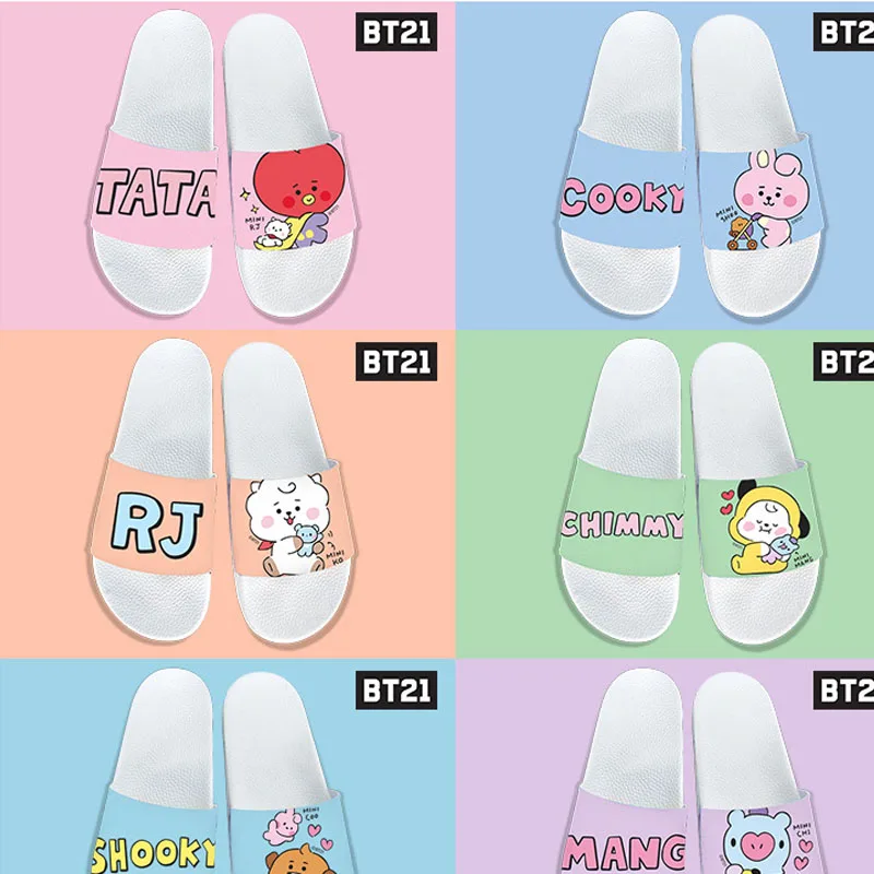 

Шлепанцы Bt21 на толстой платформе для женщин и мужчин, пляжные сандалии с мягкой подошвой, Нескользящие тапочки для дома и ванной комнаты, си...