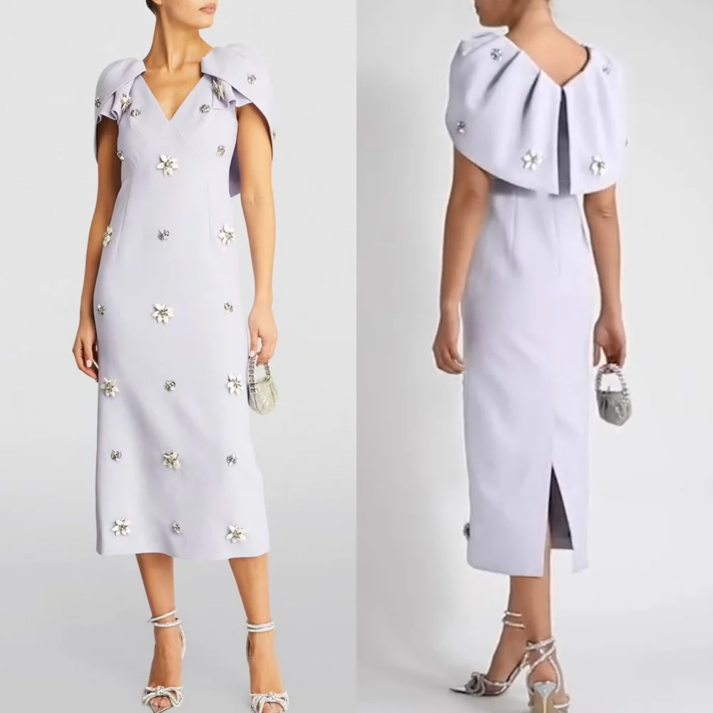 Вечернее платье миди из джерси с цветочными блестками и рюшами по