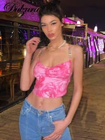dulzura tie dye floral print women cross chain strap crop top camis backless sexy streetwear party club 2022 summer y2k clothes