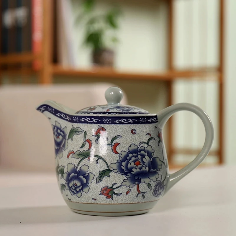 

Loop-Handled Teapot Ceramic Teapot Vintage Blue and White Porcelain Little Teapot 500ml with Strainer Teapot Restaurant Teapot