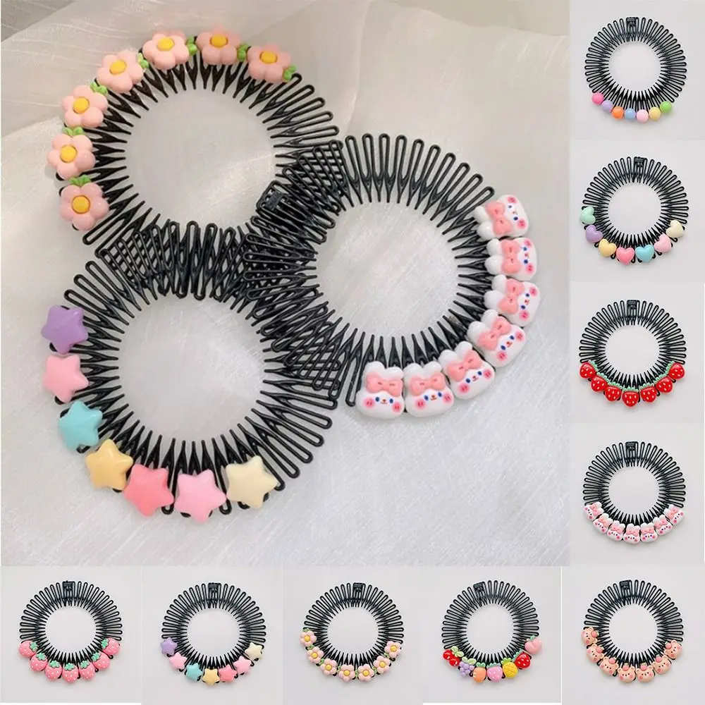 

Spring Cartoon Invisible Extra Hair Holder Sweet Fixed Combs Round Bear Flower Children