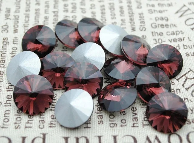 

100pcs/lot Light Burgundy Color 8mm,10mm,12mm,14mm,16mm,18mm,20mm Chinese Top Quality Round Fancy Stone Rivoli glass beads