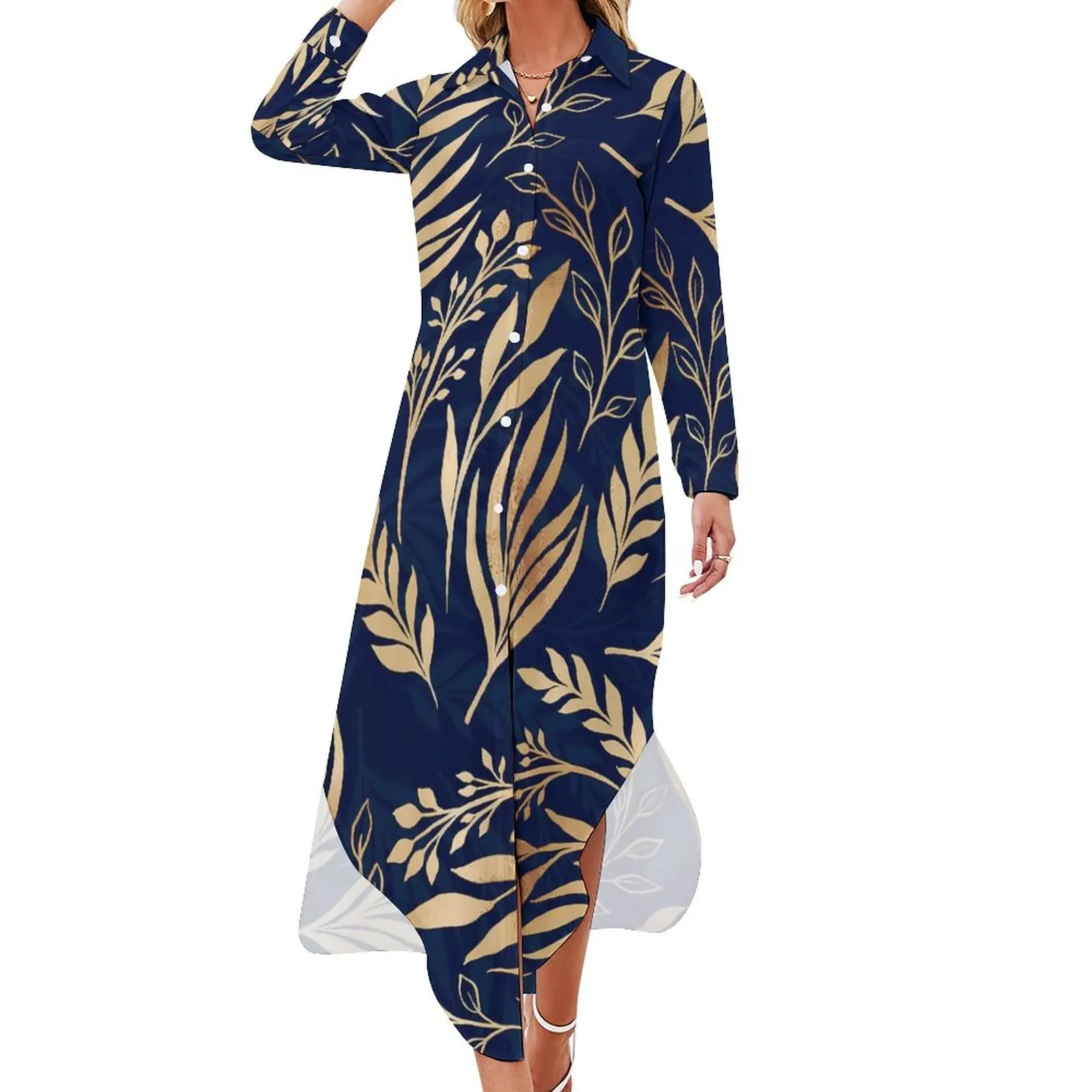 

Шифоновое платье с длинным рукавом, V-образным вырезом и цветочным принтом