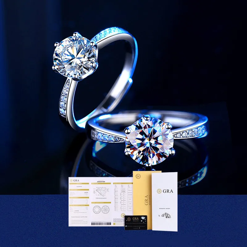 Moissanite Diamond Ring PT950 Platinum Ring 1 Carat 2 Carat Couple Ring 18K Gold Adjustable Ring Size Certified