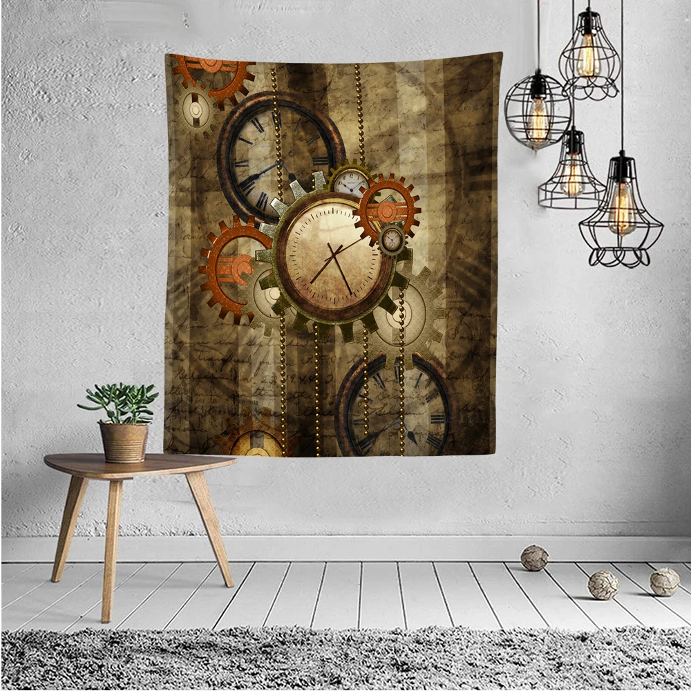 Ретро часы и экипировка в стиле стимпанк Механический механизм гобелен