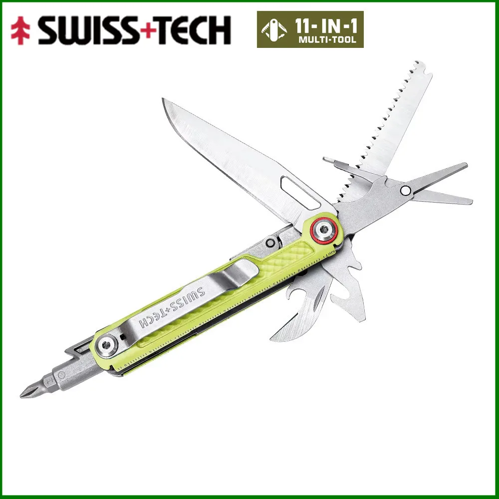 

SWISS TECH 11 в 1, мини-многофункциональный нож, складной EDC, инструменты для выживания на природе, кемпинга, карманный нож, ножницы, отвертка