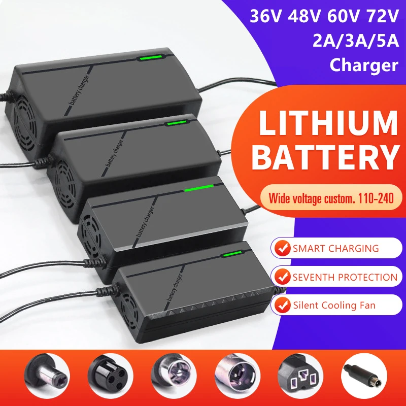 

36 в 48 в 60 в 72 в зарядное устройство 2A 3A 5A 10S 13S 16S 20S литиевая батарея 42 в 54,6 в 67,2 в 84 в умная Быстрая зарядка US/EU/AU/штепсельная Вилка стандарта Великобритании