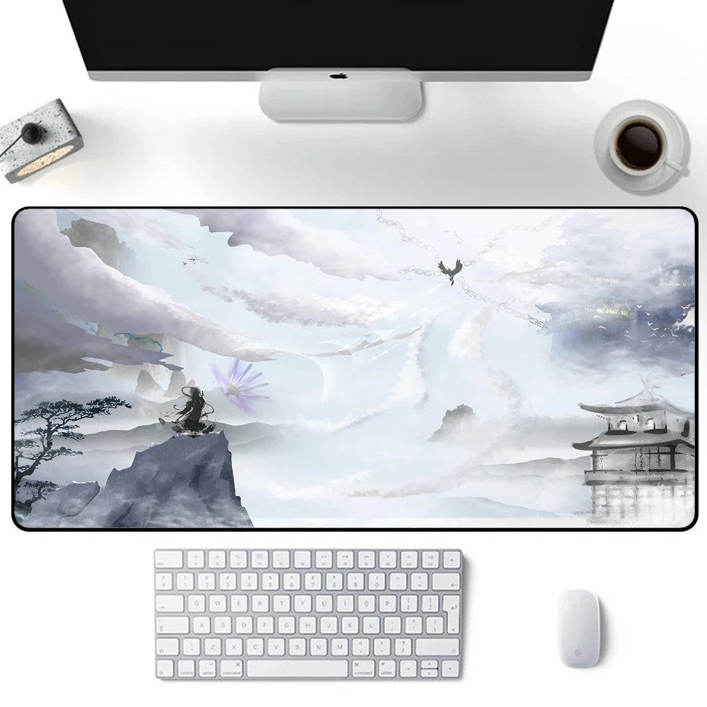 

Large Gaming Keyboard Mouse Pad Black Ink Landscape Painting Simple MousePad Office Desk Mat Square Mouse Carpet Laptop Gamers