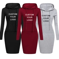 custom logo women hoodies sweatshirts long sleeve dress vestidos woman clothing hooded drawstring pocket pullover print dresses