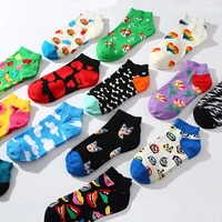 1 pair springsummer boat socks low cut trend print fuuny kawaii thin personality cotton socks slipper socks for men and women
