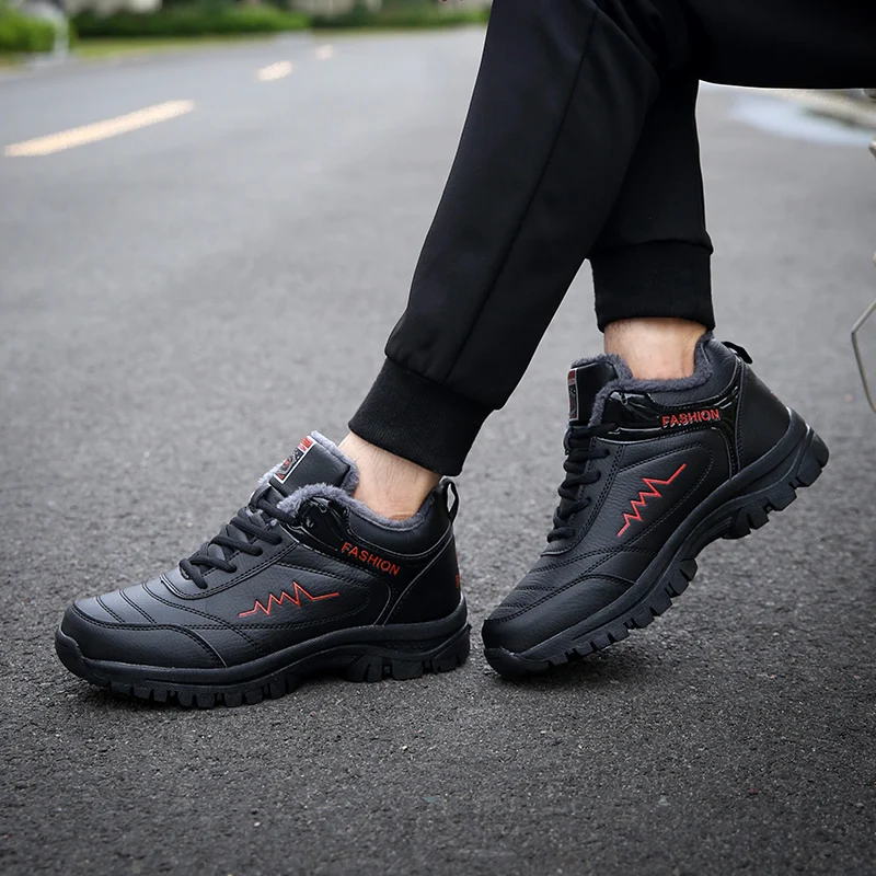 Men Winter Boots Flatform Anti-skidding Snow Shoes Plush Warm Casual Lace-up Outdoor Sneakers