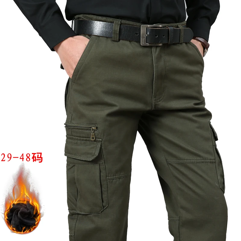 Winter Plus Velvet Cargo Pants Men Military Tactical Joggers Camouflage Cargo Pants Multi-Pocket Fashions Army Trousers Size 44