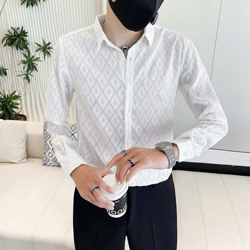 Новые модные рубашки с рисунком ромбиками для мужчин роскошные дизайнерские