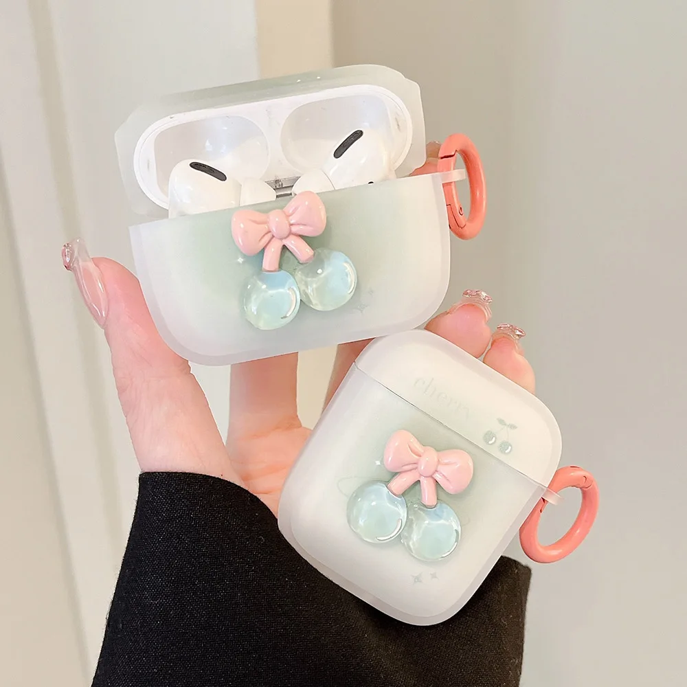 

Korean Gradient Matte Cherry Girls Heart Case for AirPods Pro 2 3 Keyring Bluetooth Earphone Cases for AirPod 2 Soft Cover Hook