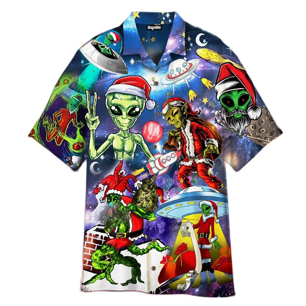 

Hawaiian Men's Shirts Alien Short Sleeve Cuban Shirts 3d Summer Vacation Button Up Top for Men and Women New Streetwear Clothes