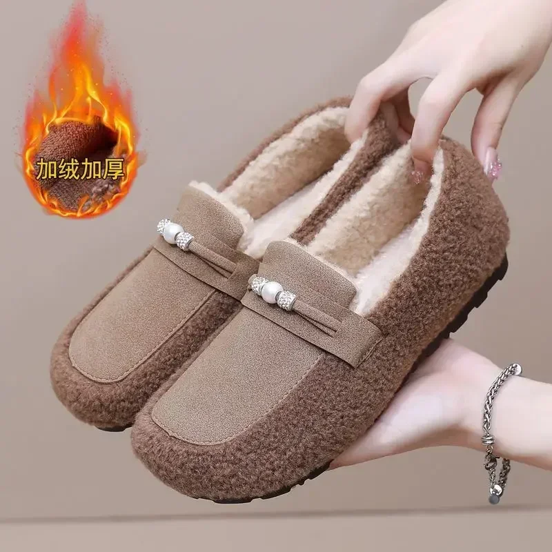Хлопковая обувь женская зимняя новая плюшевая теплая модная удобная без
