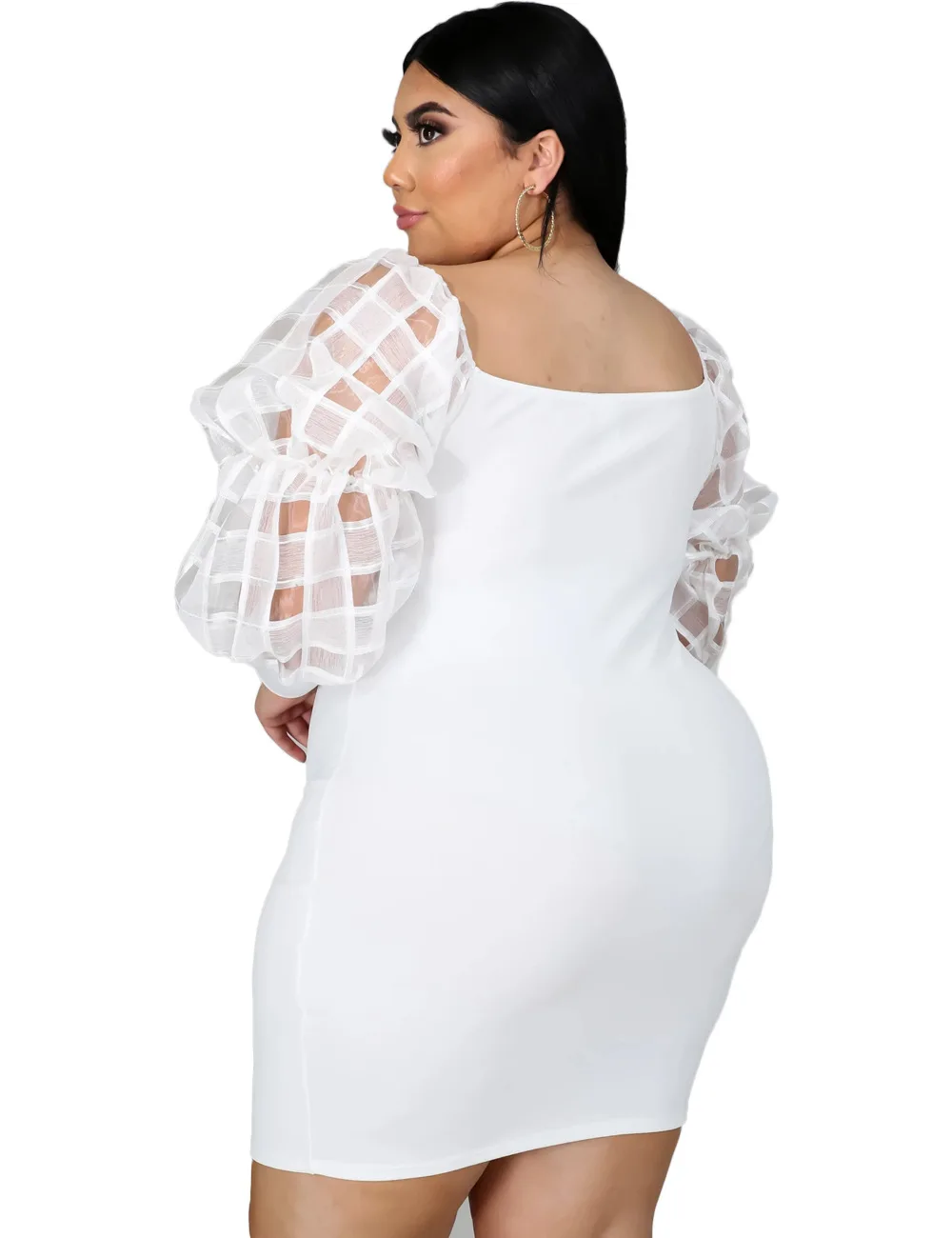 Plus Size Women Clothing Birthday Dresses for Women 2022 Dresses Autumn Winter 2023 Solid Puff Sleeve Sheath Above Knee Mini