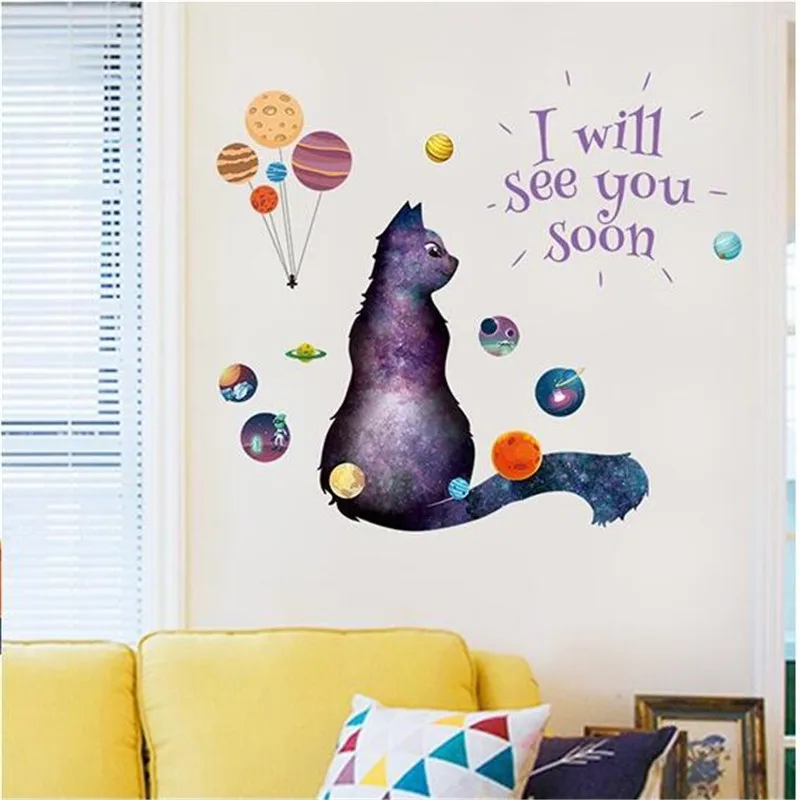 

Cartoon Outer Space Stars Pattern Animal Cat Wall Decals DIY Home Decor Sticker for Kids Room Bedroom Nursery Door Decoration