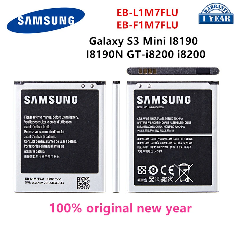 

SAMSUNG Orginal EB-L1M7FLU EB-F1M7FLU 1500mAh Battery For Samsung Galaxy S3 Mini GT-I8190 i8160 I8190N GT-i8200 S7562 G313 WO