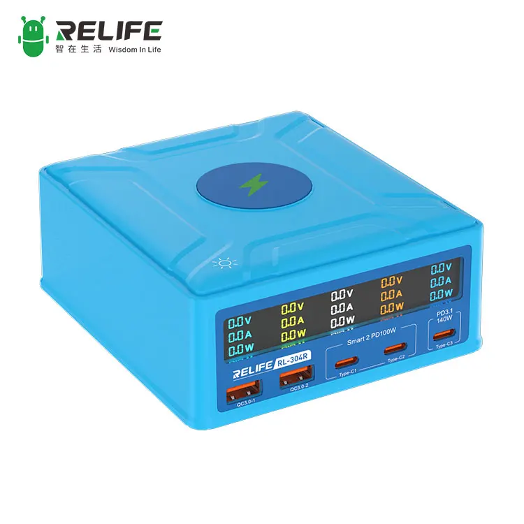 Фото RELIFE RL-304R 260 Вт GaN флэш-зарядка, многопортовый выход, сенсорный цветной ЖК-дисплей, беспроводная зарядка для мобильных телефонов и планшетов №3