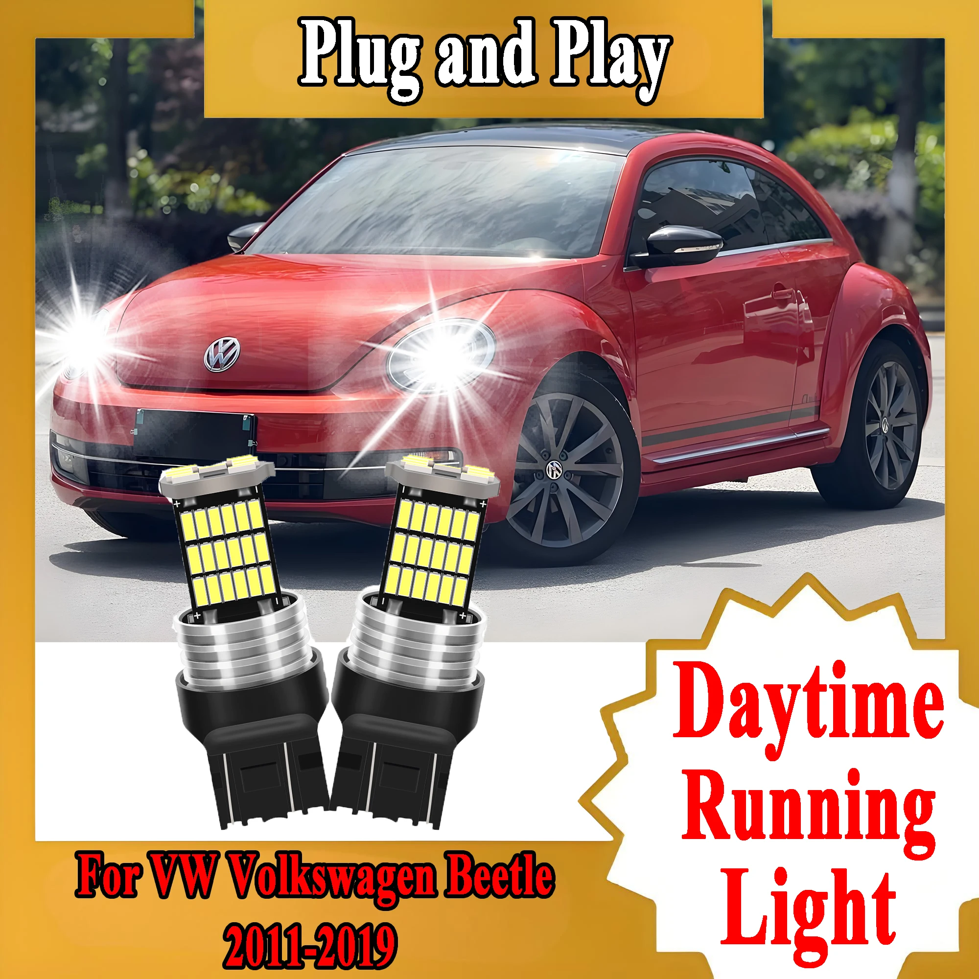 Фото 2X Canbus светодиодные дневные ходовые огни DRL 6000K CSP чип супер яркий для VW Volkswagen Beetle аксессуары 2011-2019 Plug and Play №1