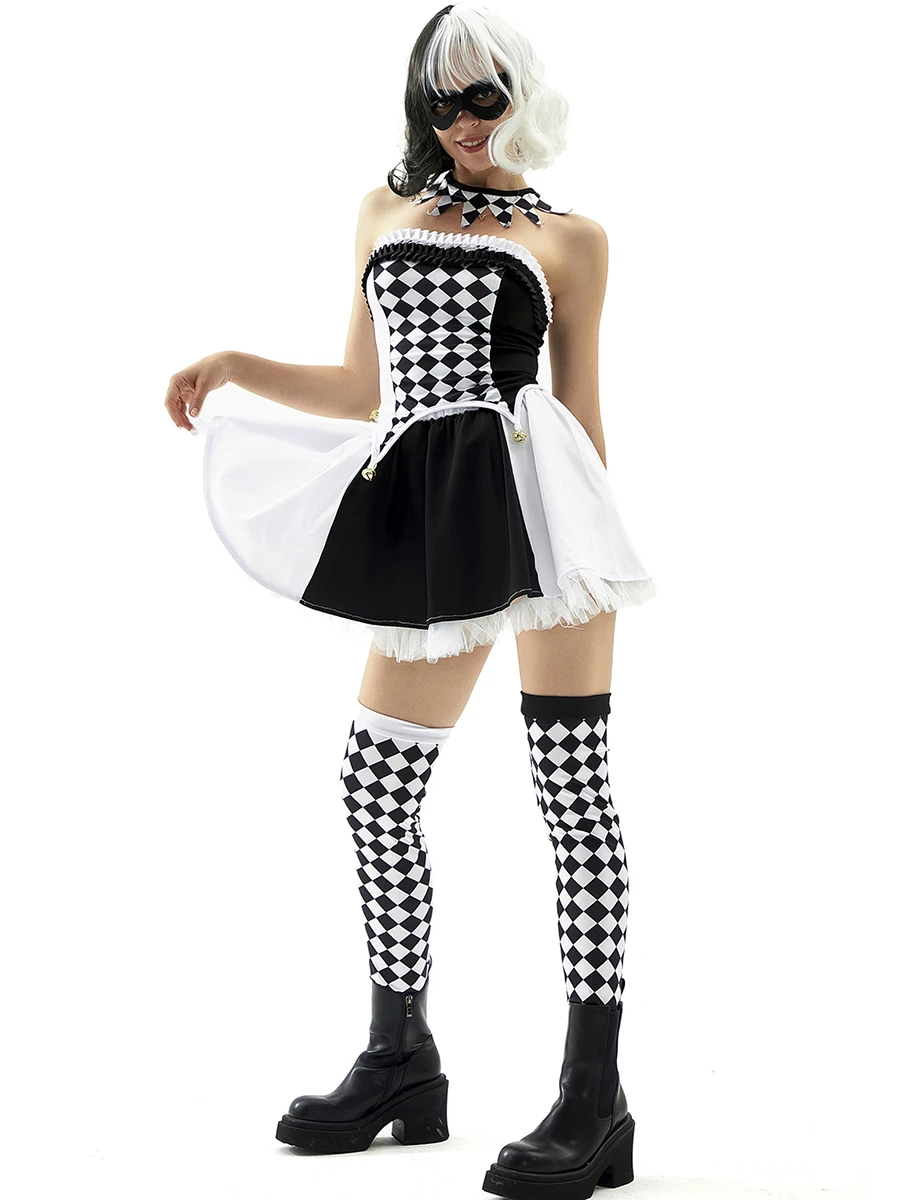 Костюм клоуна на Хэллоуин для женщин костюм в клетку цирковой вечеринки топ юбка