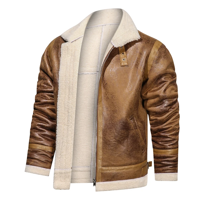 2022 Punk Zipper Design Men's Leather Jacket Coat Business Velvet New Motorcycle Pilot Brand Men Designer | Мужская одежда